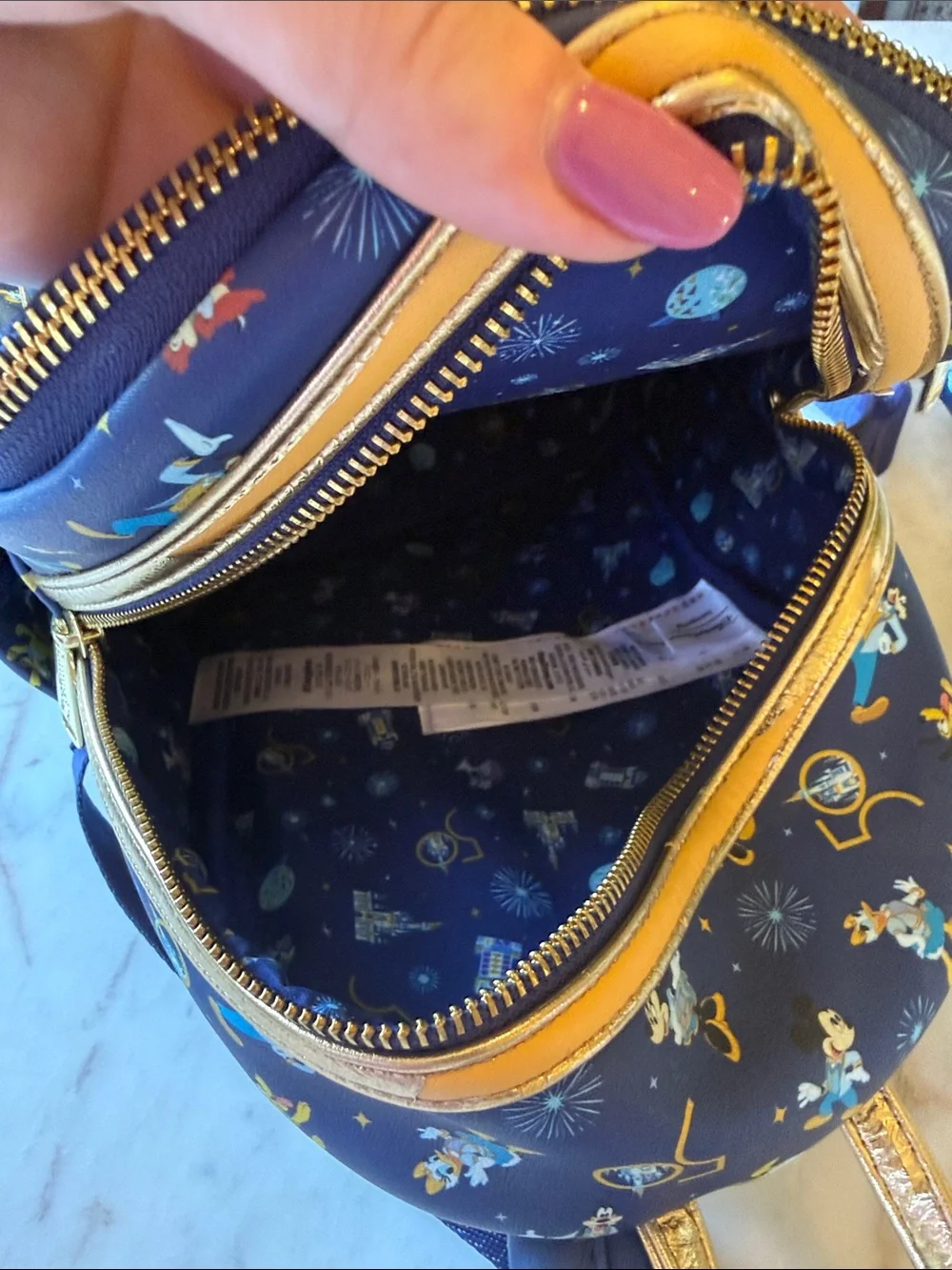 Loungefly Navy and Gold Disney Parks 50th Anniversary Kids Mini Backpack